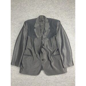 Circle S Blazer Mens 48 Black Western Suede Yoke Striped Sport Coat Jacket